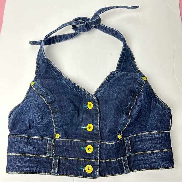 Baby Phat Tops - Baby Phat Y2K Denim Halter Crop Top. Button Front.